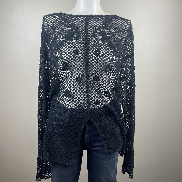 Black Witchy Whimsy Goth Emo Crochet Cardigan Measures Like A Large - Picture 1 of 10